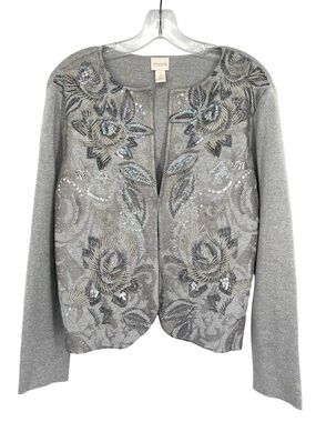 Chico's Carmelita Cardigan Metallic Sweater Beaded Embroidered Size Large